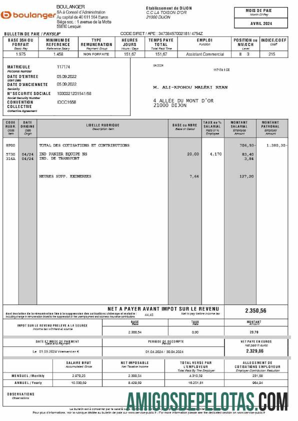 Em branco Modelo de recibo de pagamento Boulanger (em francês) em formatos Word e PDF.pdf, 2